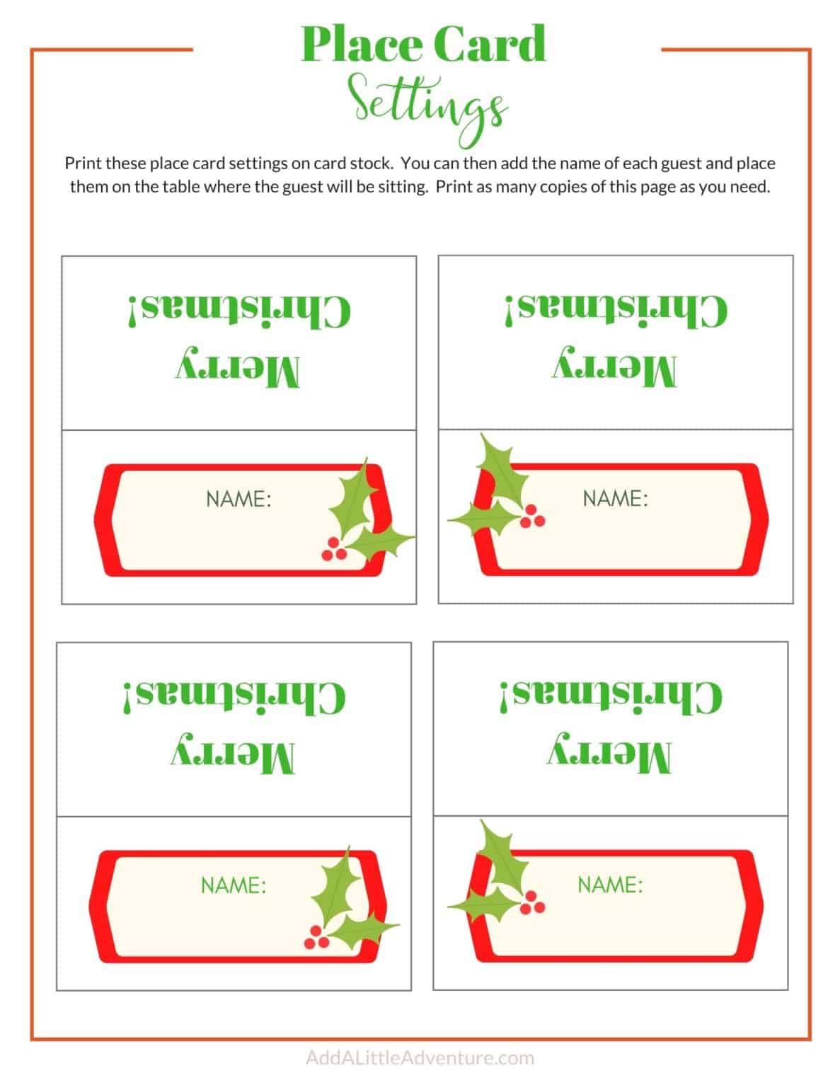 Christmas Place Cards Printables - DIY Templates