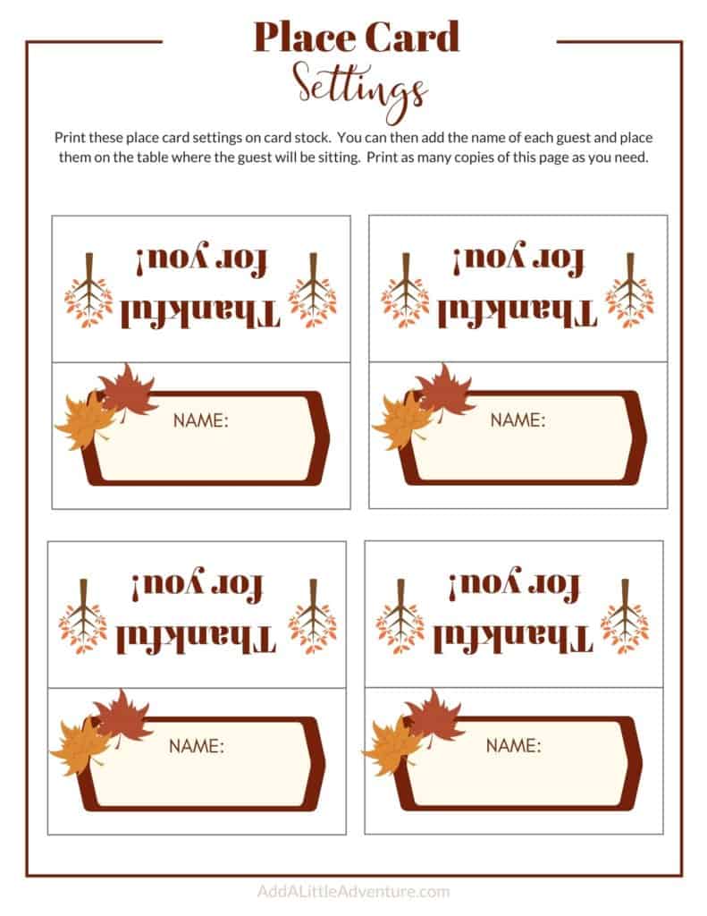 Thanksgiving Place Cards Printable - DIY Template - Add a Little Inside Thanksgiving Place Cards Template