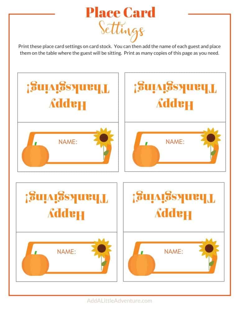Thanksgiving Place Cards Printable - DIY Template - Add A Little Adventure
