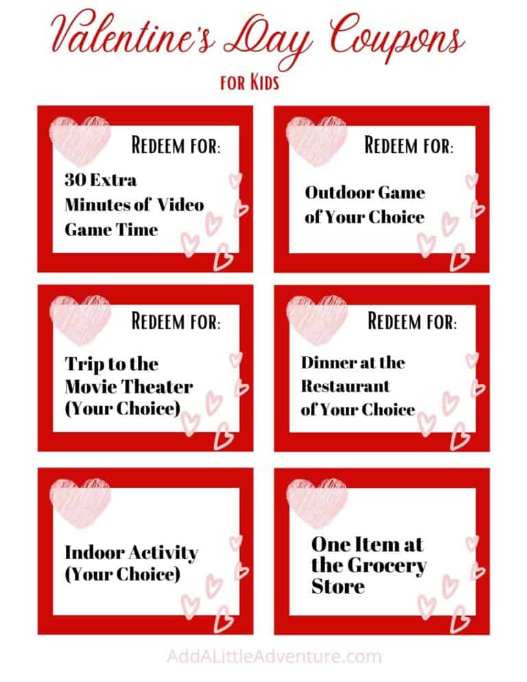 Free Printable Valentine Coupons for Kids and Adults