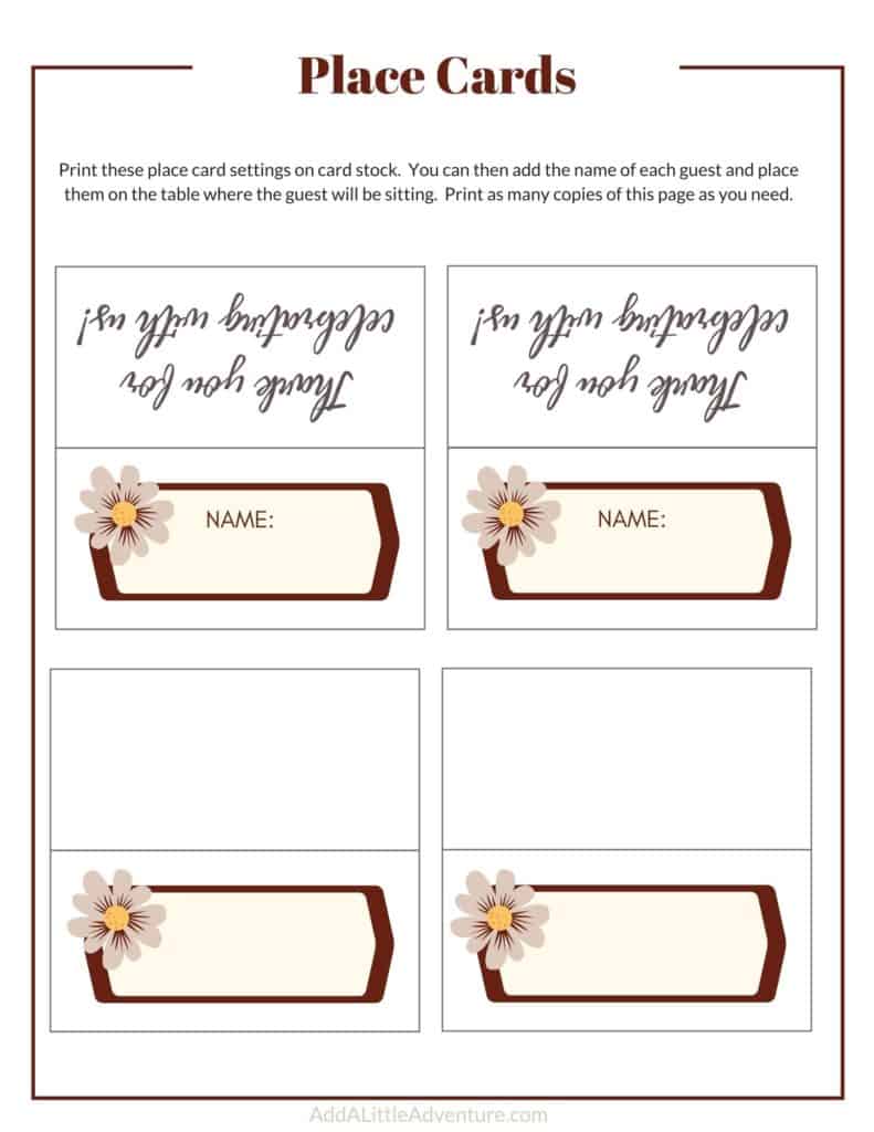 Printable Place Cards - Page 2