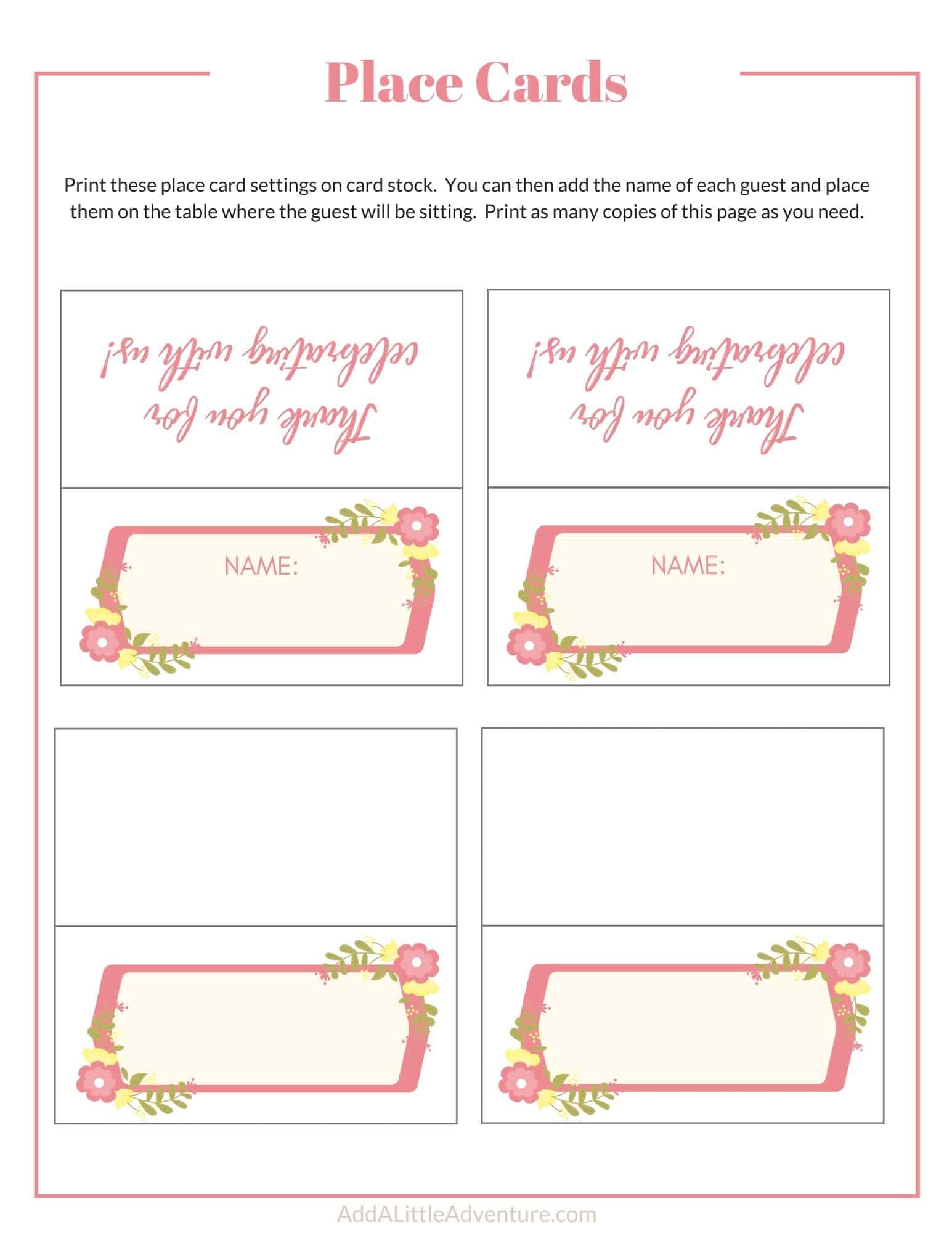 Printable Place Cards - Add A Little Adventure