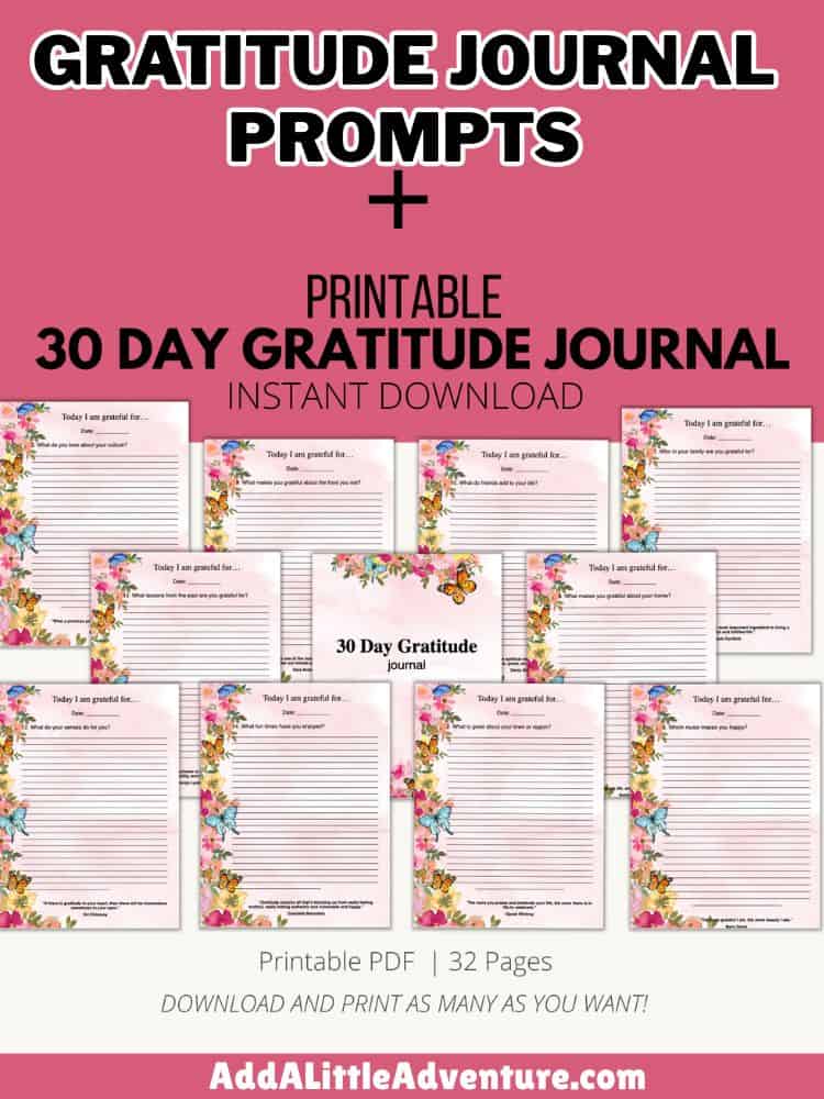 Gratitude Journal Prompts + Printable 30 Day Gratitude Journal