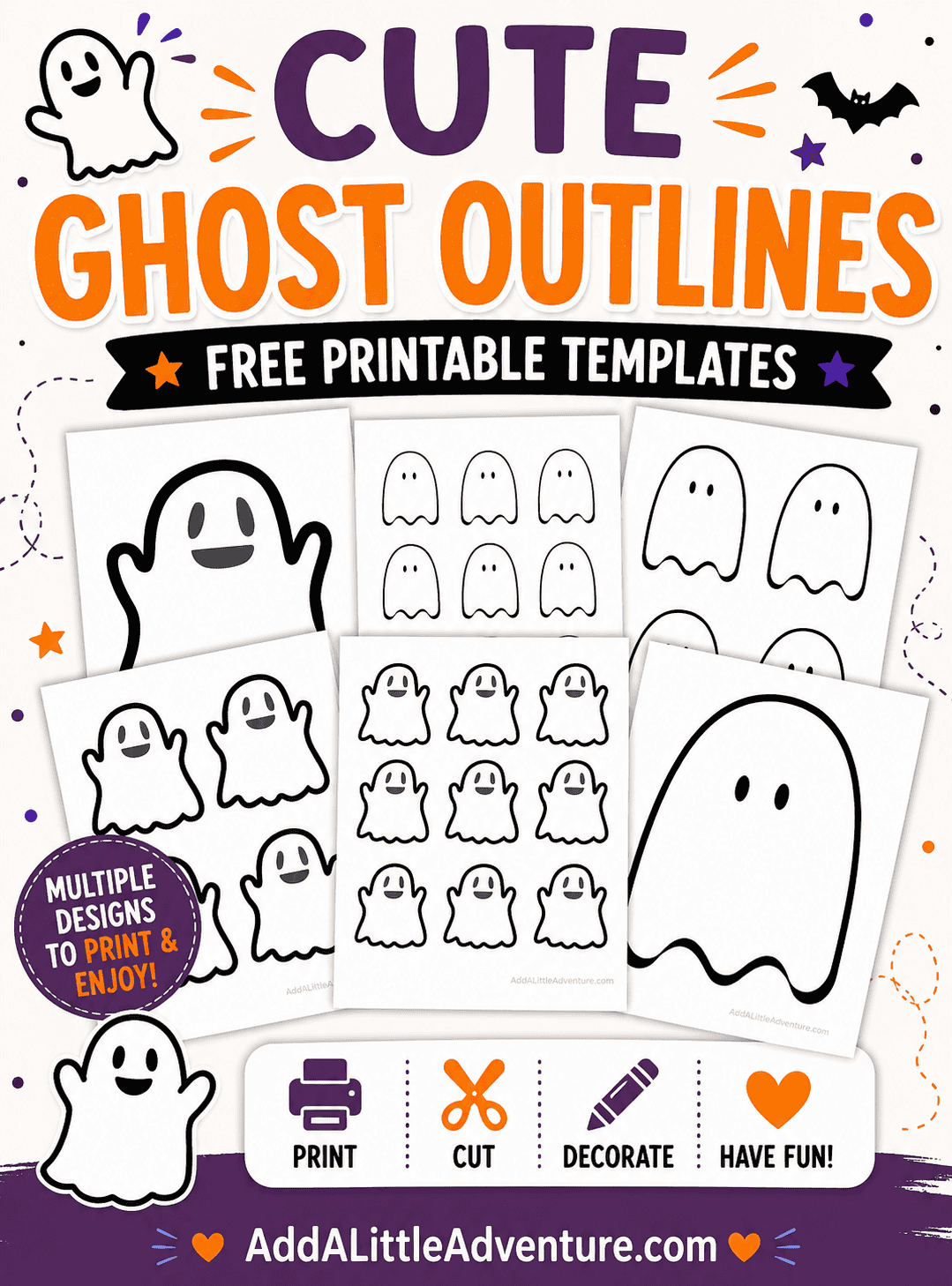 Cute Ghost Outlines - Free Printable Templates