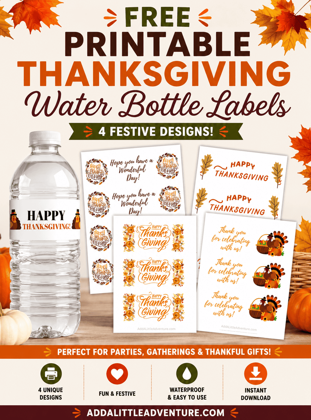 Free Printable Thanksgiving Water Bottle Labels