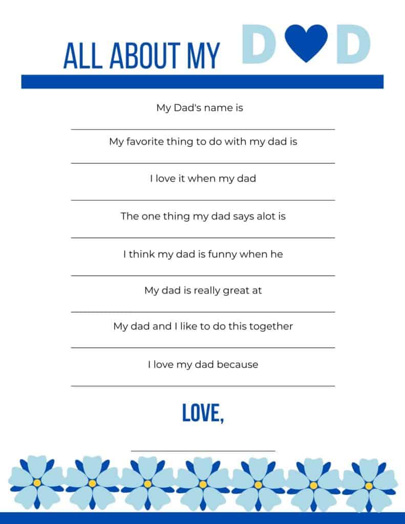 All About My Dad Printable - Design 1