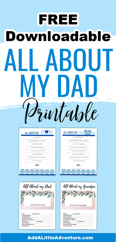 Free Downloadable All About My Dad Printable