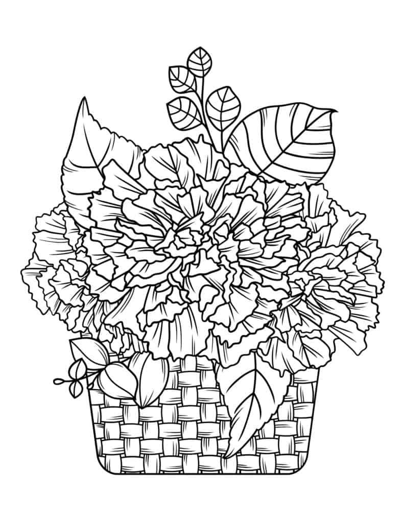 Floral Basket Coloring Page - 5