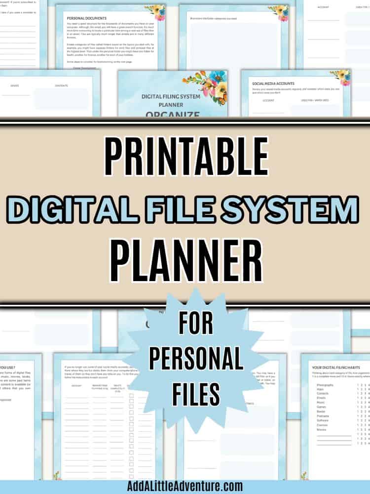 Printable Digital File System Planner for Personal Files