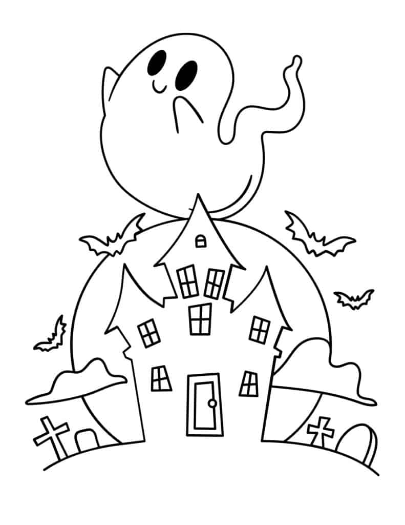 Haunted Mansion and Ghost Coloring Page