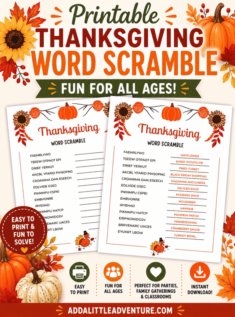 Free Printable Thanksgiving Word Scramble