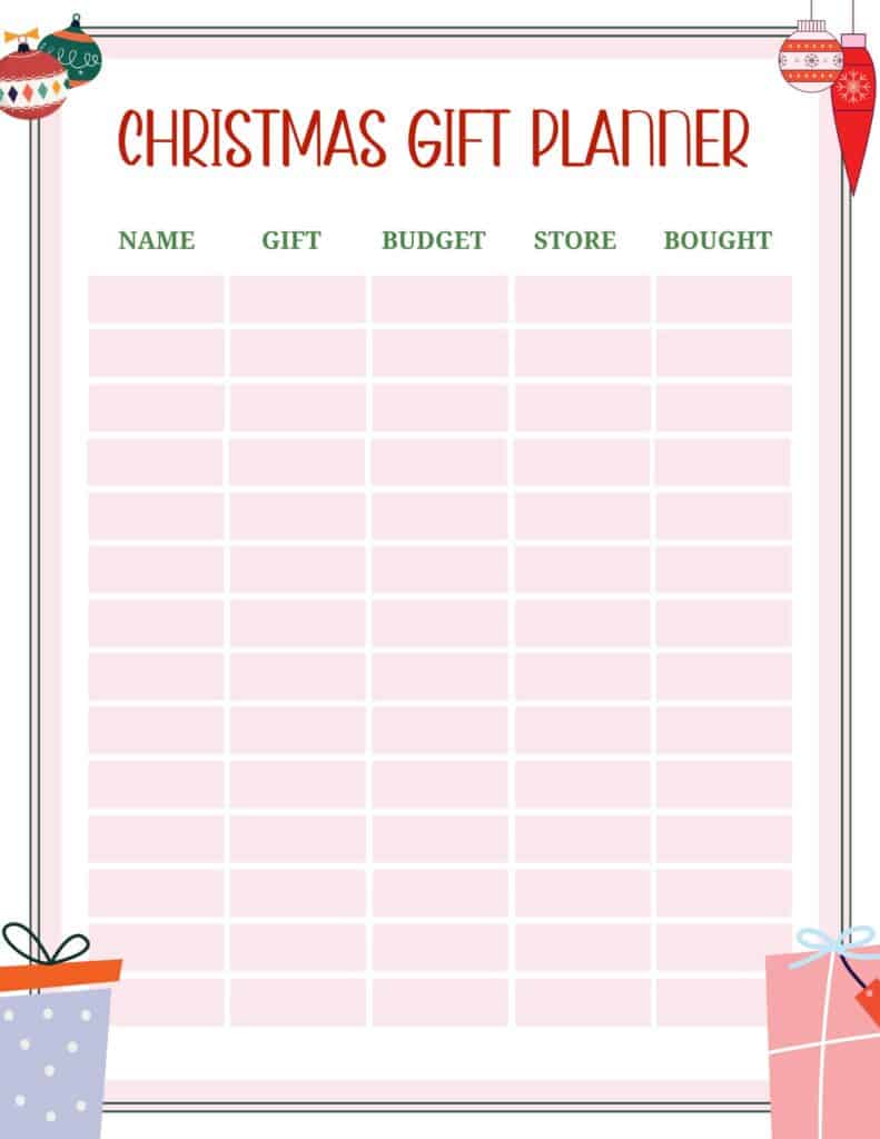 Free Printable Christmas Gift List 2 templates  Lovely Planner