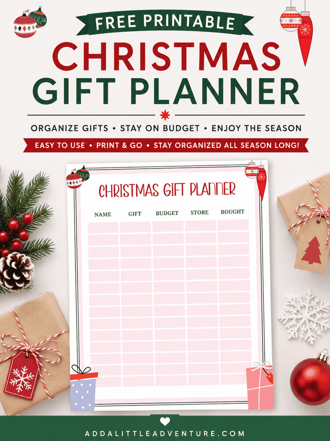 Free Printable Christmas Gift Planner