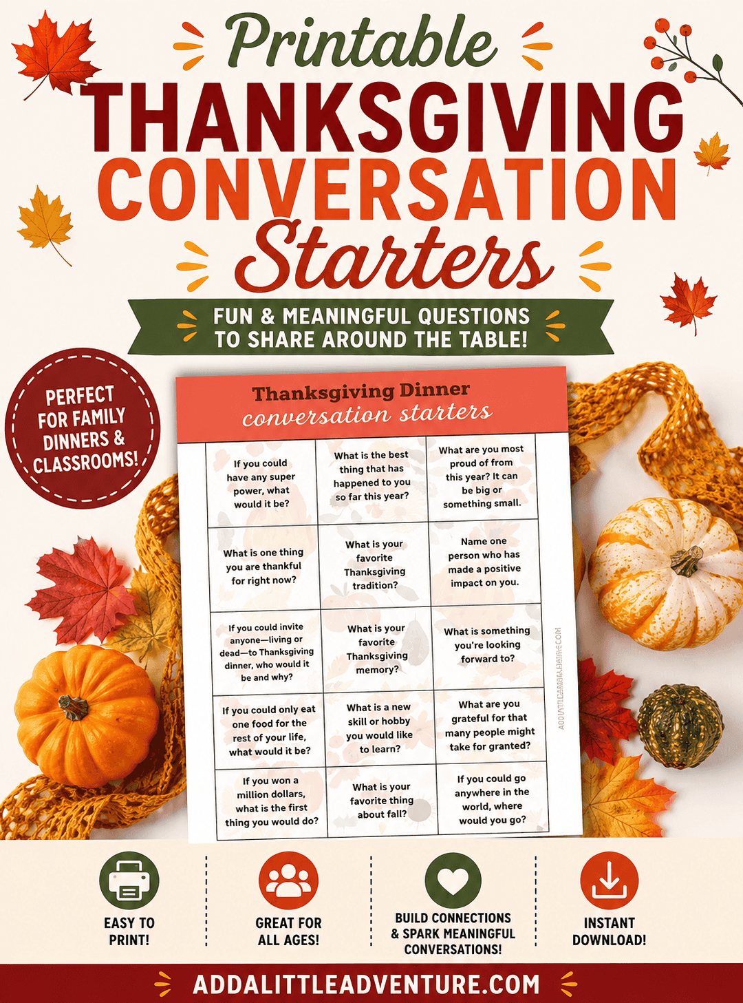Free Printable Thanksgiving Conversation Starters
