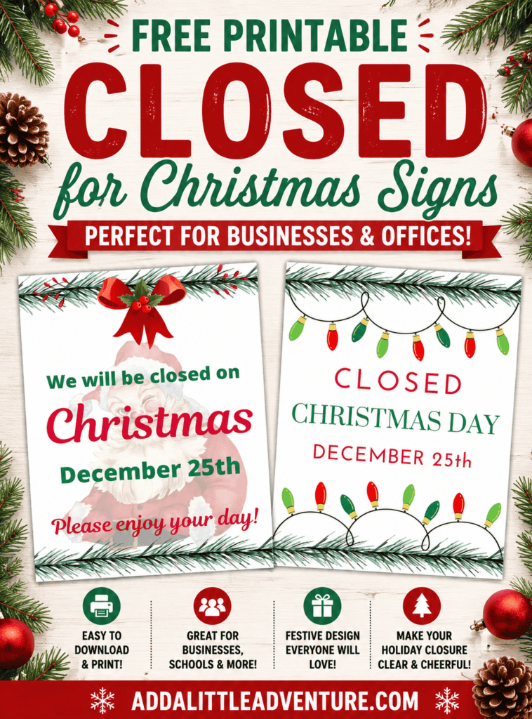 Free Printable Closed for Christmas Signs