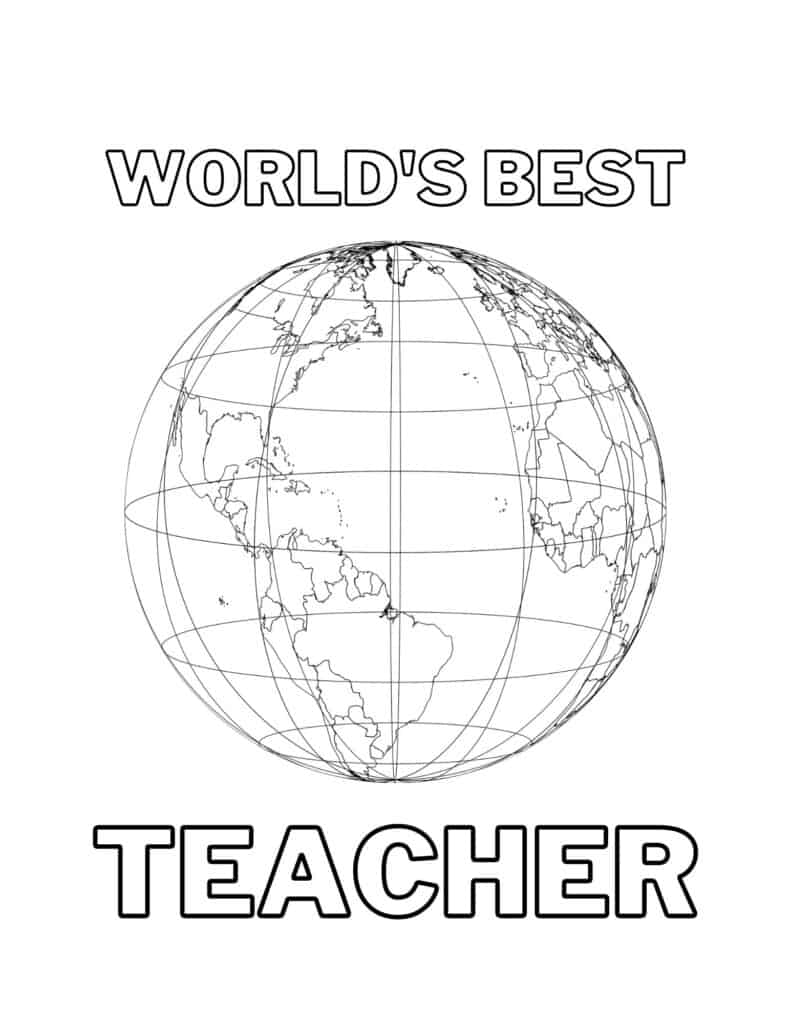 World's best teacher coloring page with globe.