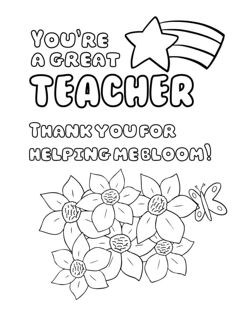 Thank You Teacher Card Coloring