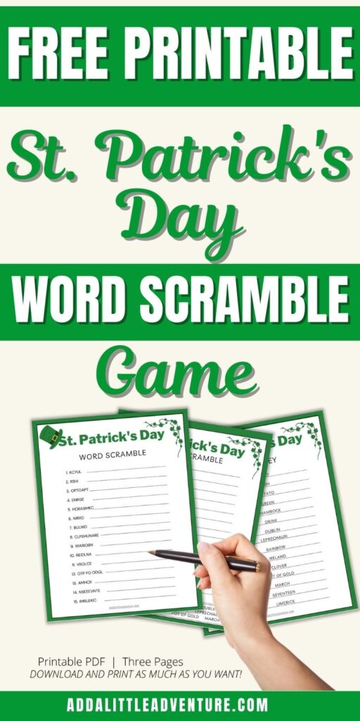 Free Printable St. Patrick's Day Word Scramble Game