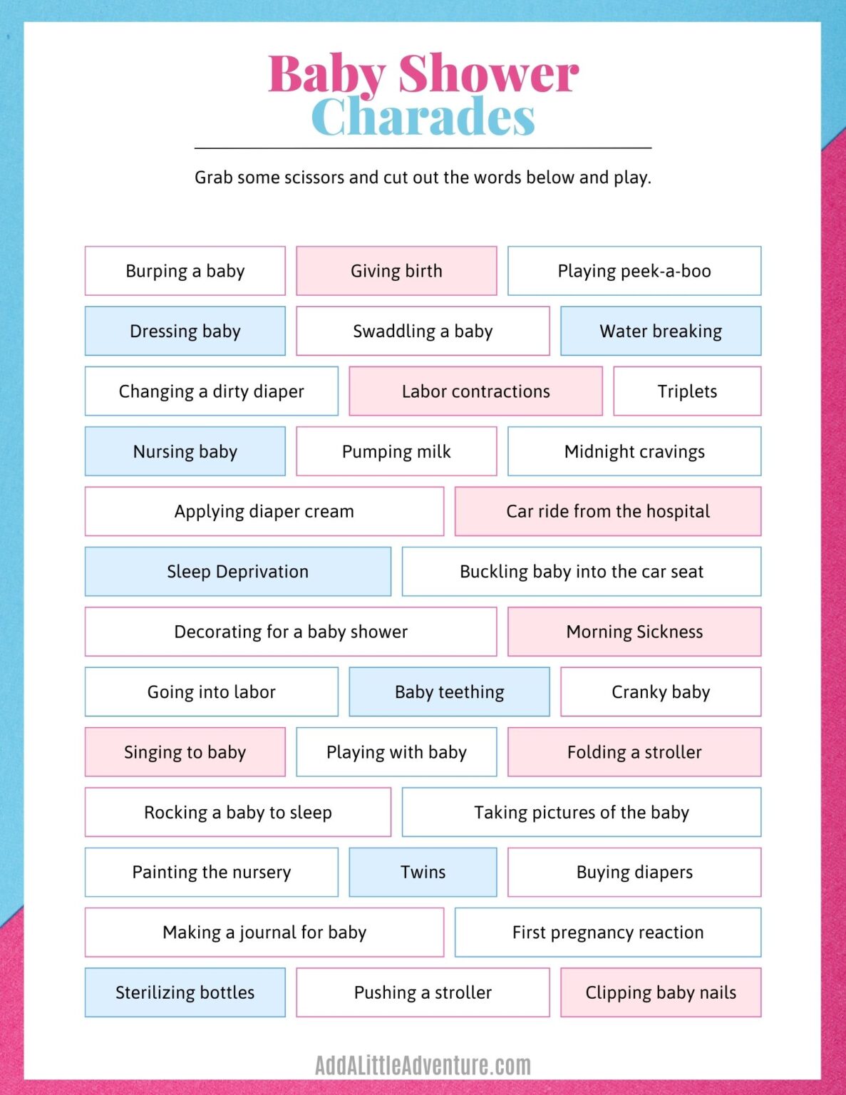 Baby Shower Charades (Free Printable)