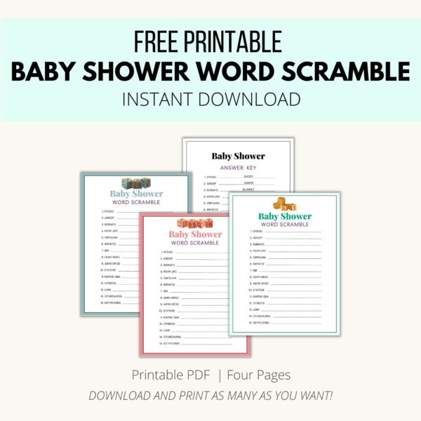 Baby Shower Word Scramble (Free Printable)