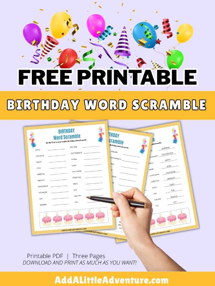 Free Printable Birthday Word Scramble