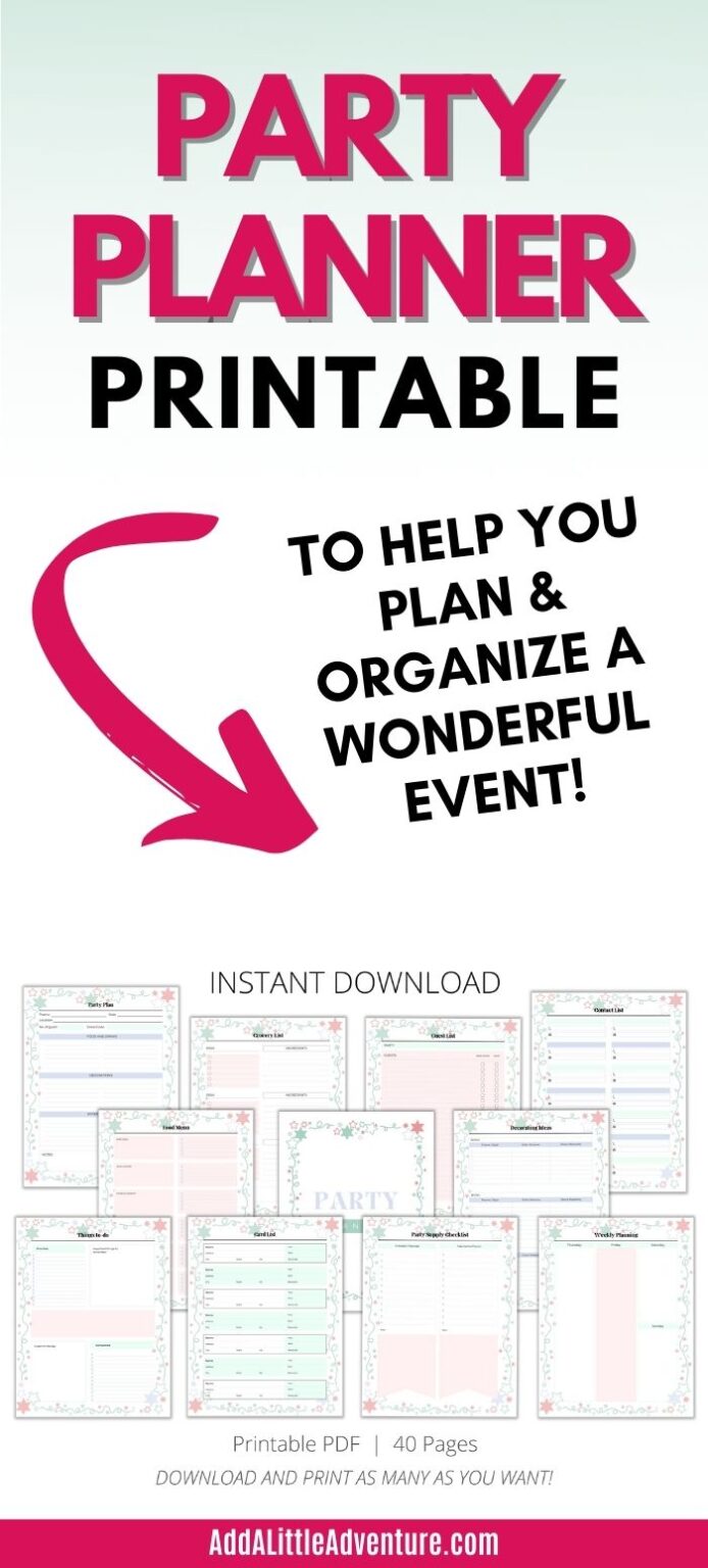 Party Planner Printable (Instant Download PDF) - Add A Little Adventure