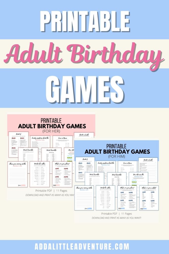 Printable Adult Birthday Games