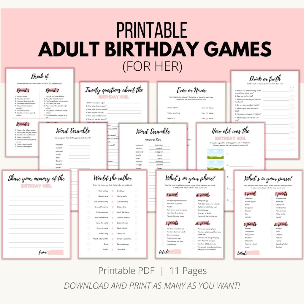 Printable adult birthday games for her