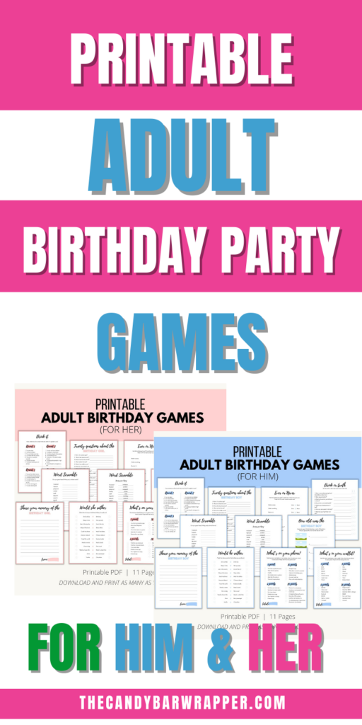 Printable Adult Birthday Party Games for Him and Her