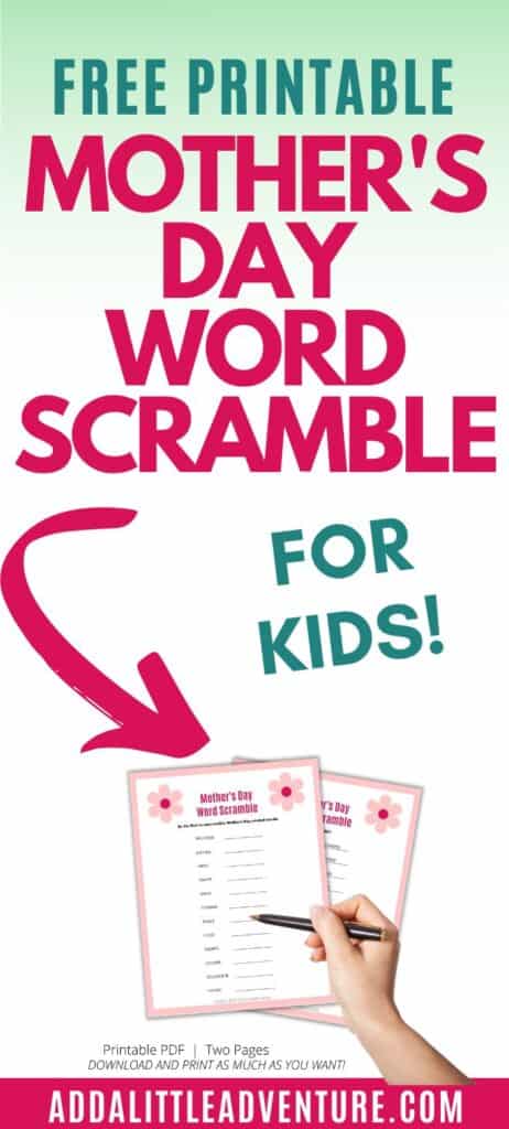 Free Printable Mother's Day Word Scramble for Kids