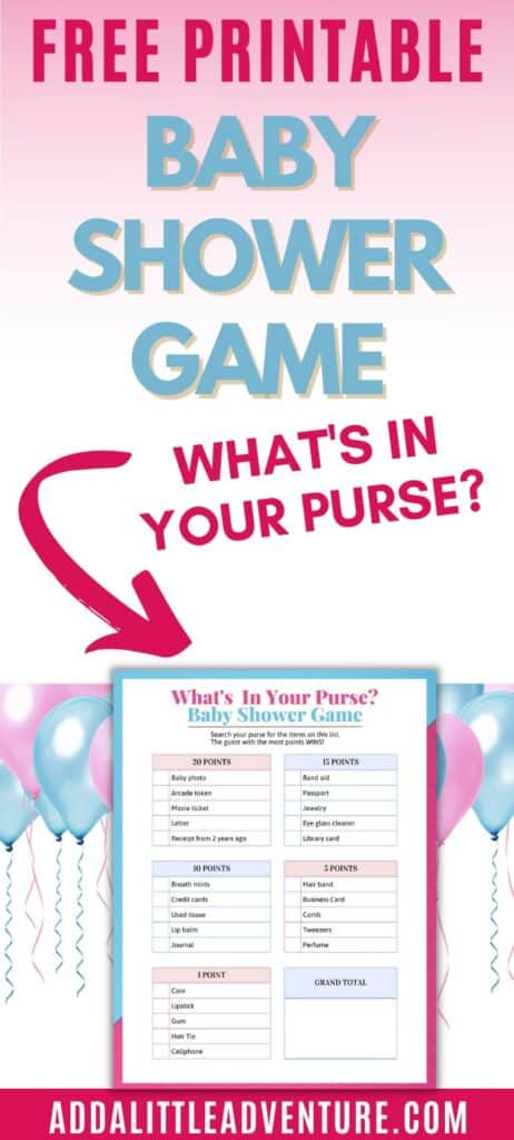 Free Printable Baby Shower Game What's In Your Purse?