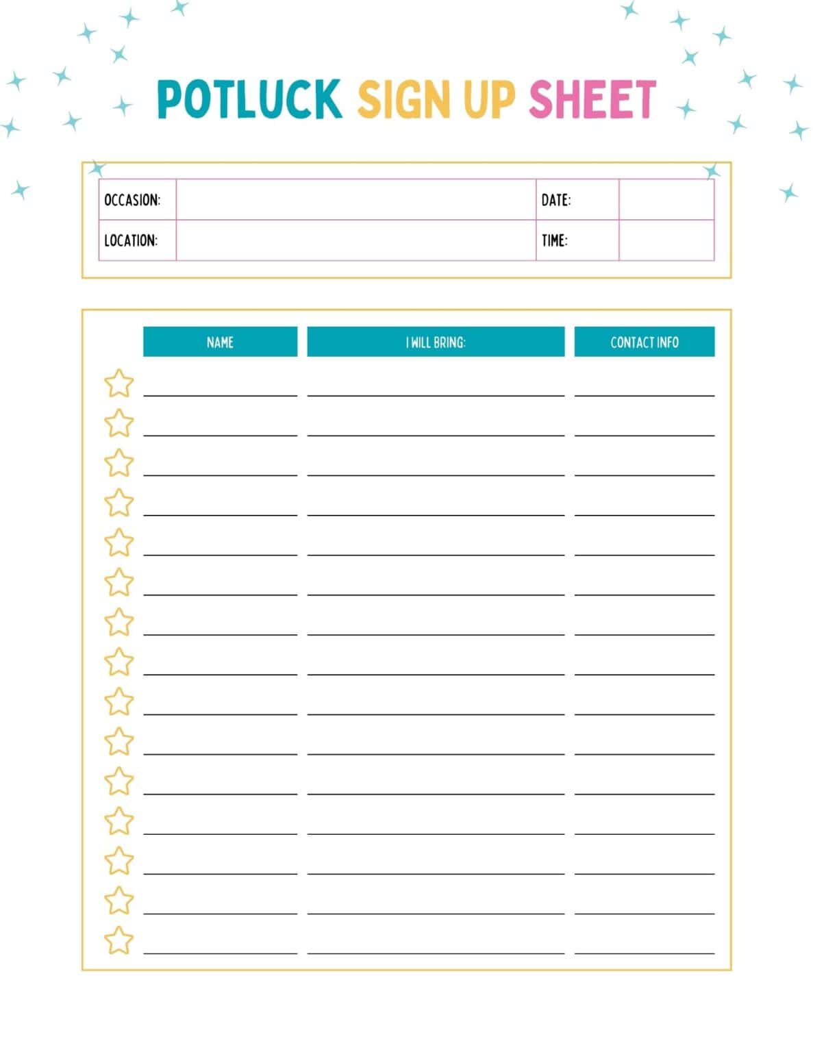 Free Printable Potluck Sign-Up Sheets — How to Organize Your Next Event ...