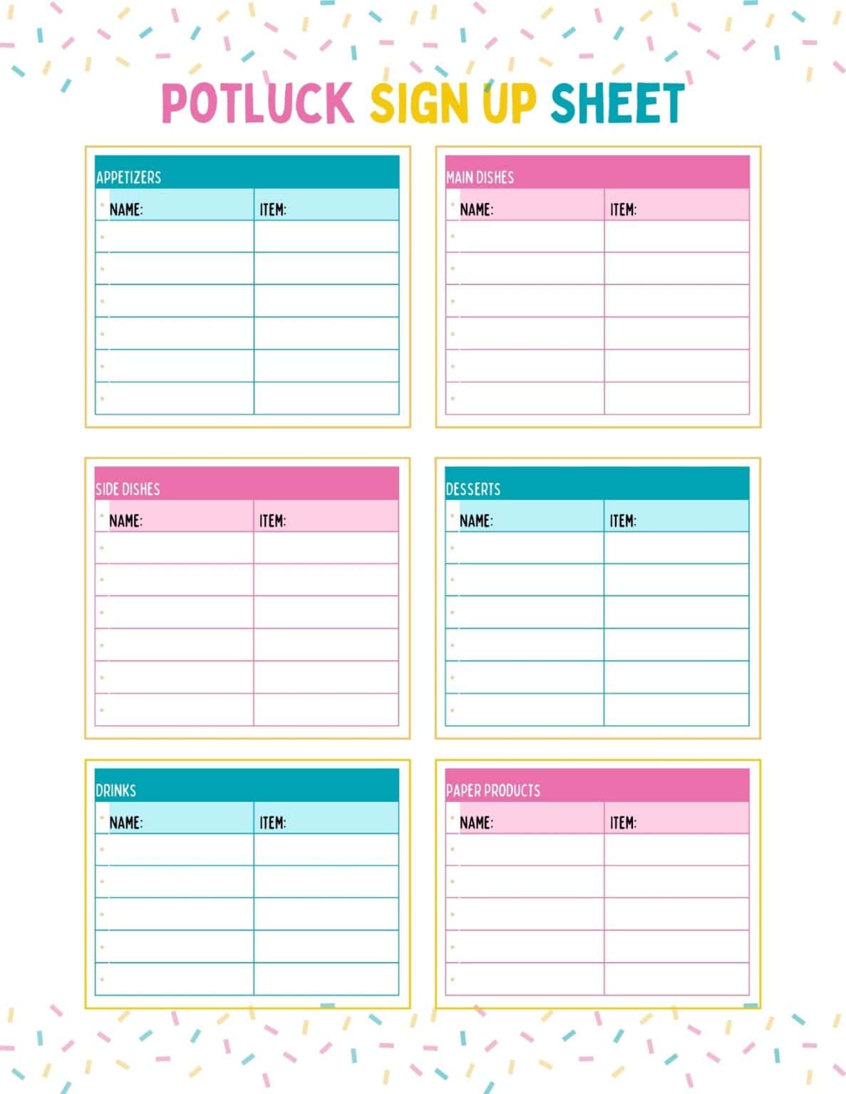 Free Printable Potluck Sign-Up Sheets — How to Organize Your Next Event ...
