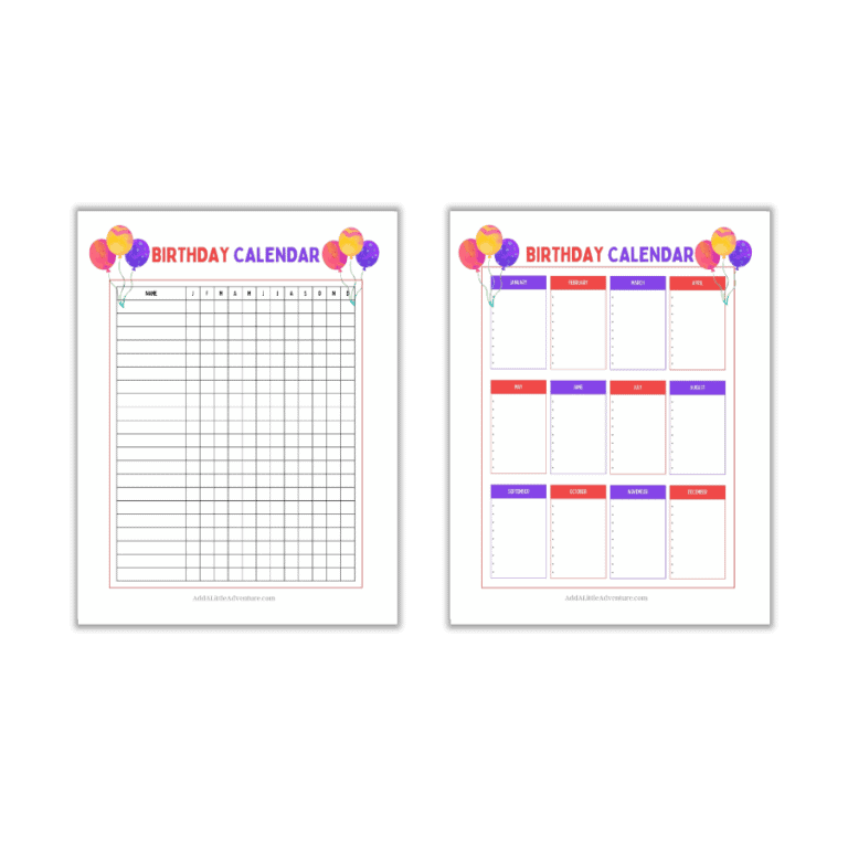 Birthday Calendar Printables (Free PDF) - Add A Little Adventure