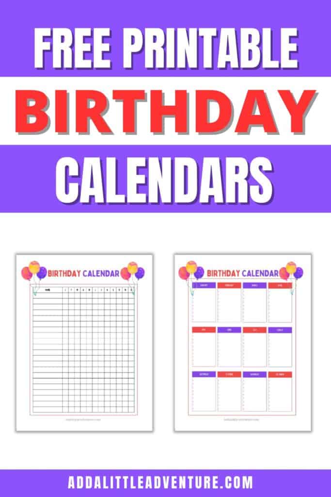 Free Printable Birthday Calendars