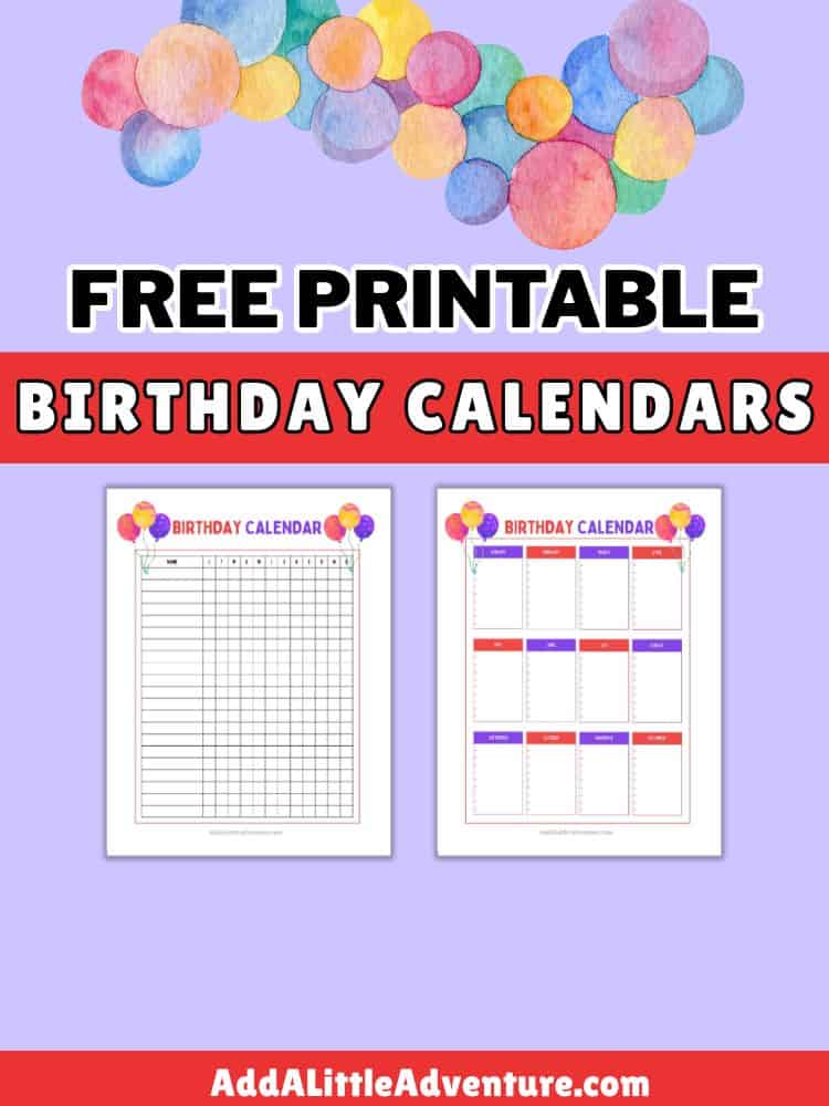 Free Printable Birthday Calendars