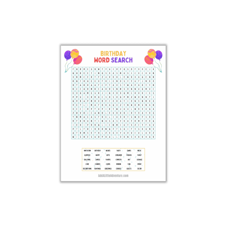 Birthday Word Search (Free Printable) - Add A Little Adventure