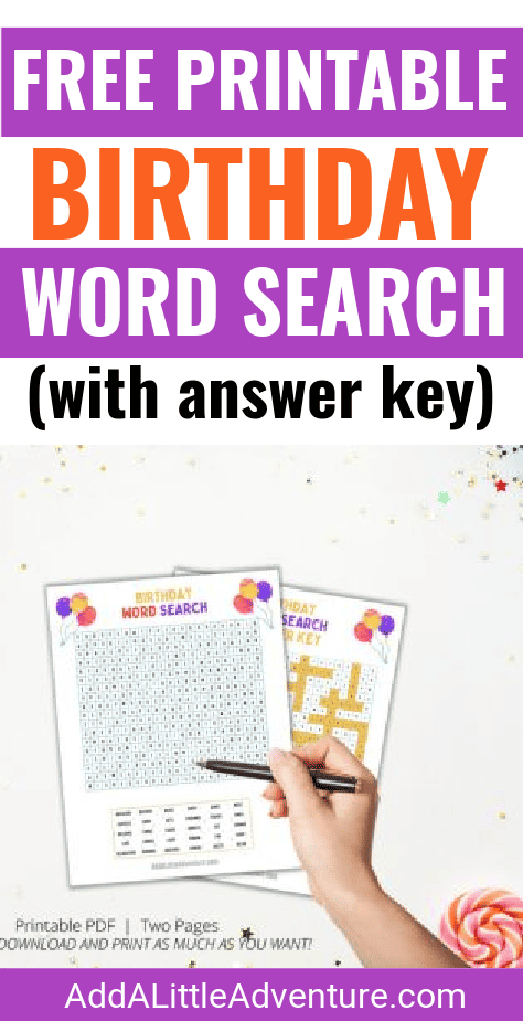 Free Printable Birthday Word Search with Answer Key