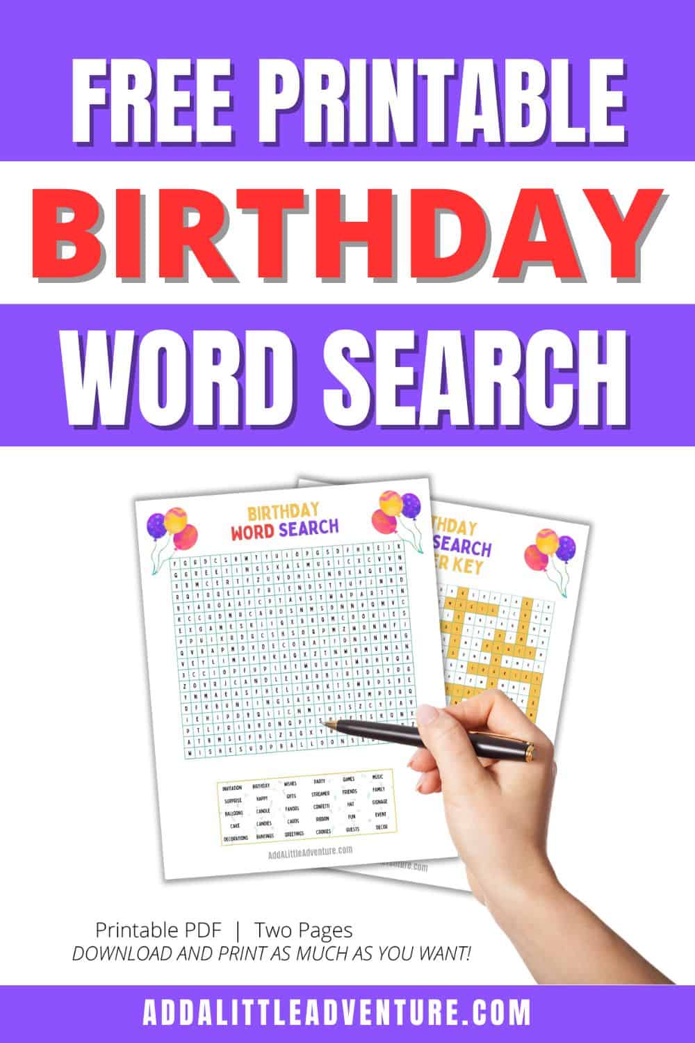 Birthday Word Search (Free Printable) - Add A Little Adventure