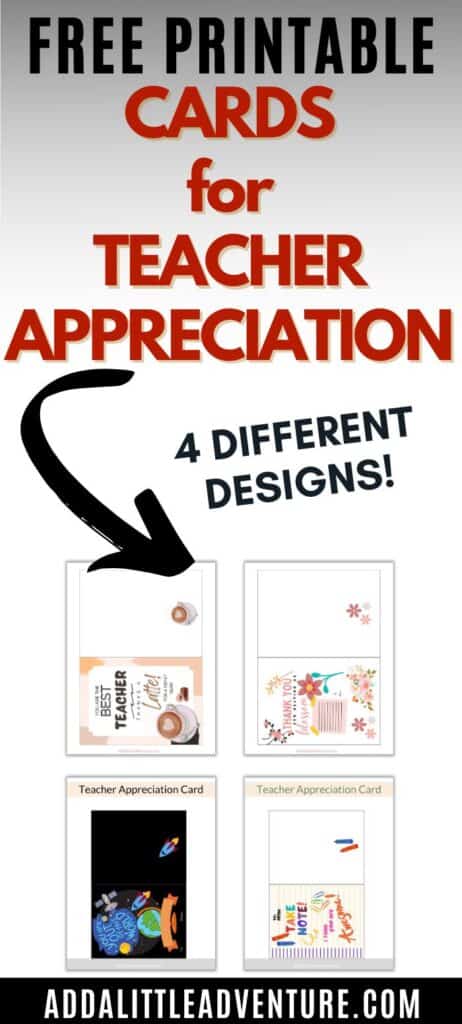 Free Printable Cards for Teacher Appreciation - 4 Different Designs!