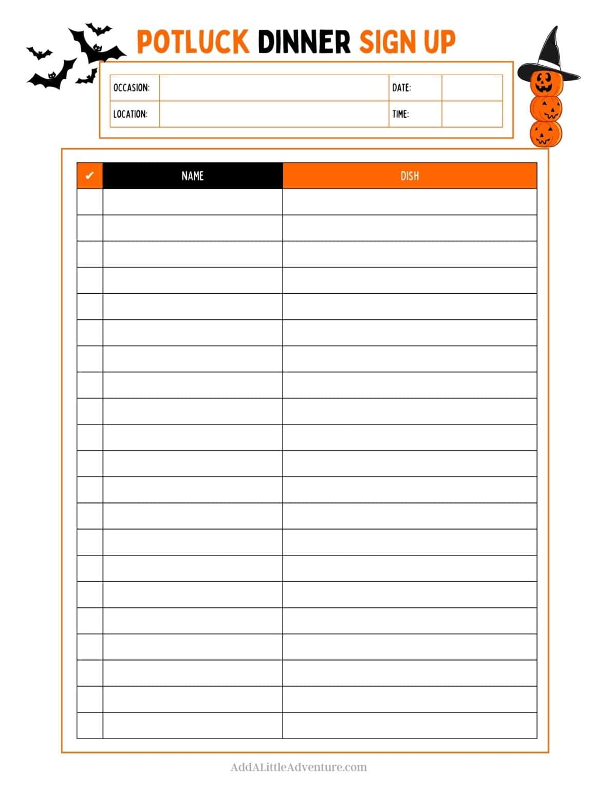Halloween Potluck Sign-Up Sheets (Free Printables)