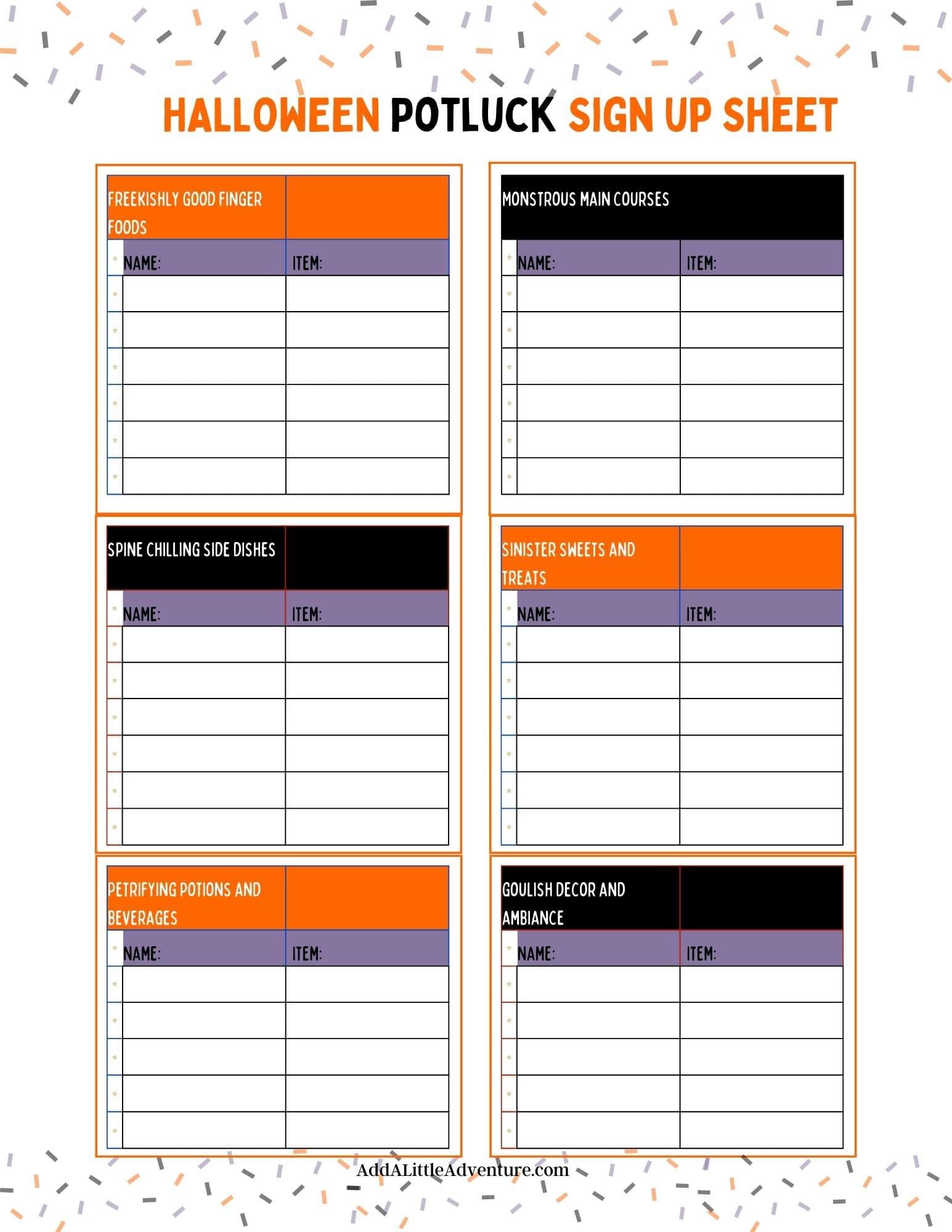 Halloween Potluck Sign-Up Sheets (Free Printables)