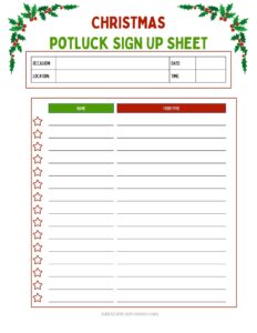 Christmas Potluck Sign-Up Sheets (Free Printables)