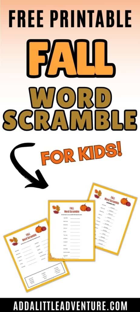 Free Printable Fall Word Scramble for Kids