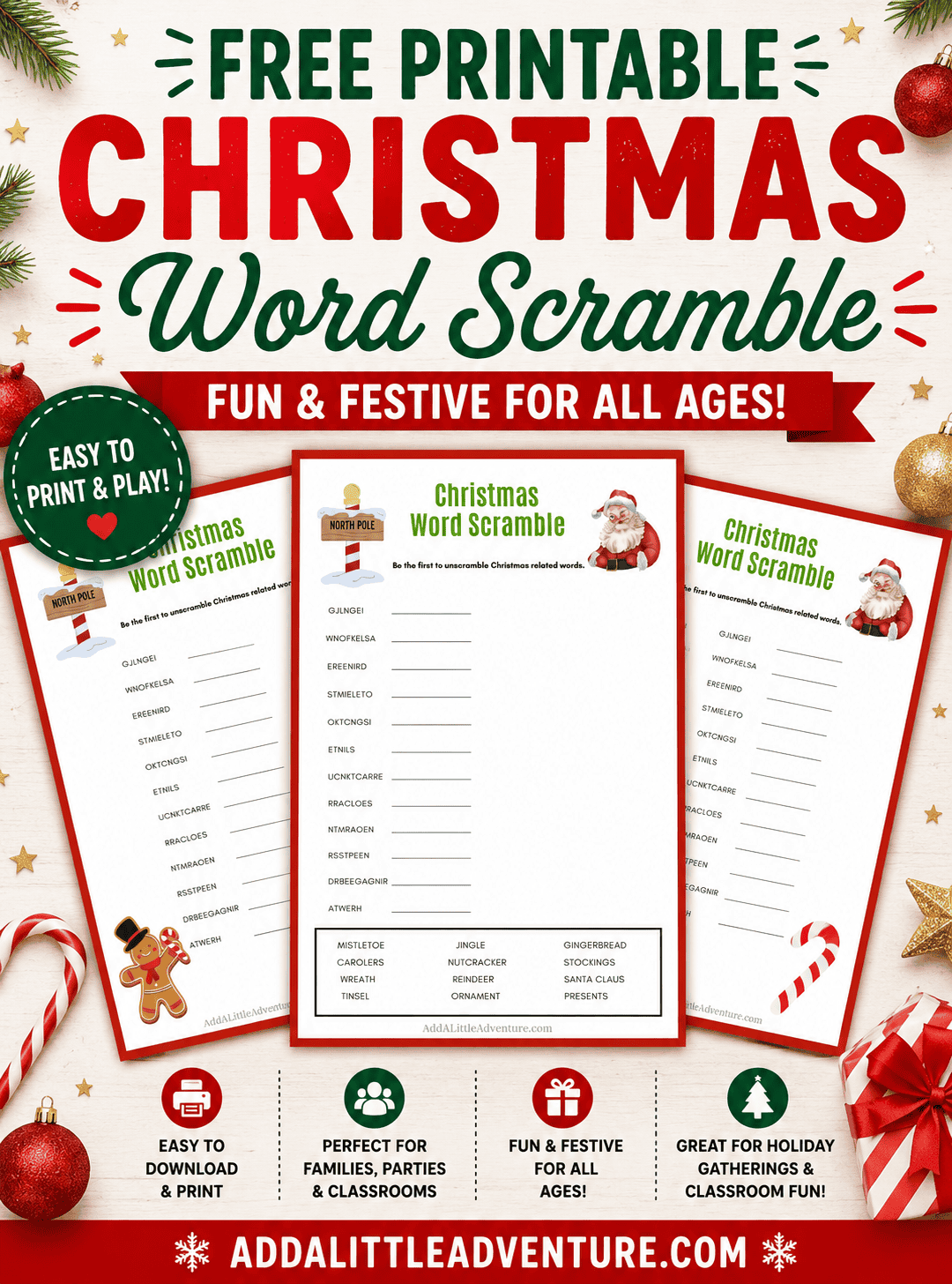 Free Printable Christmas Word Scramble