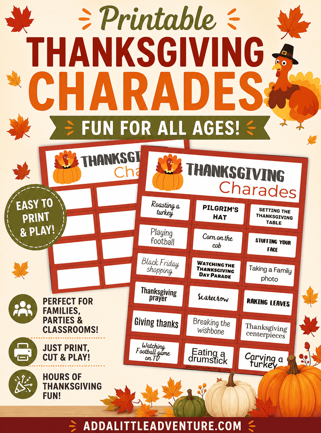 Free Printable Thanksgiving Charades Game
