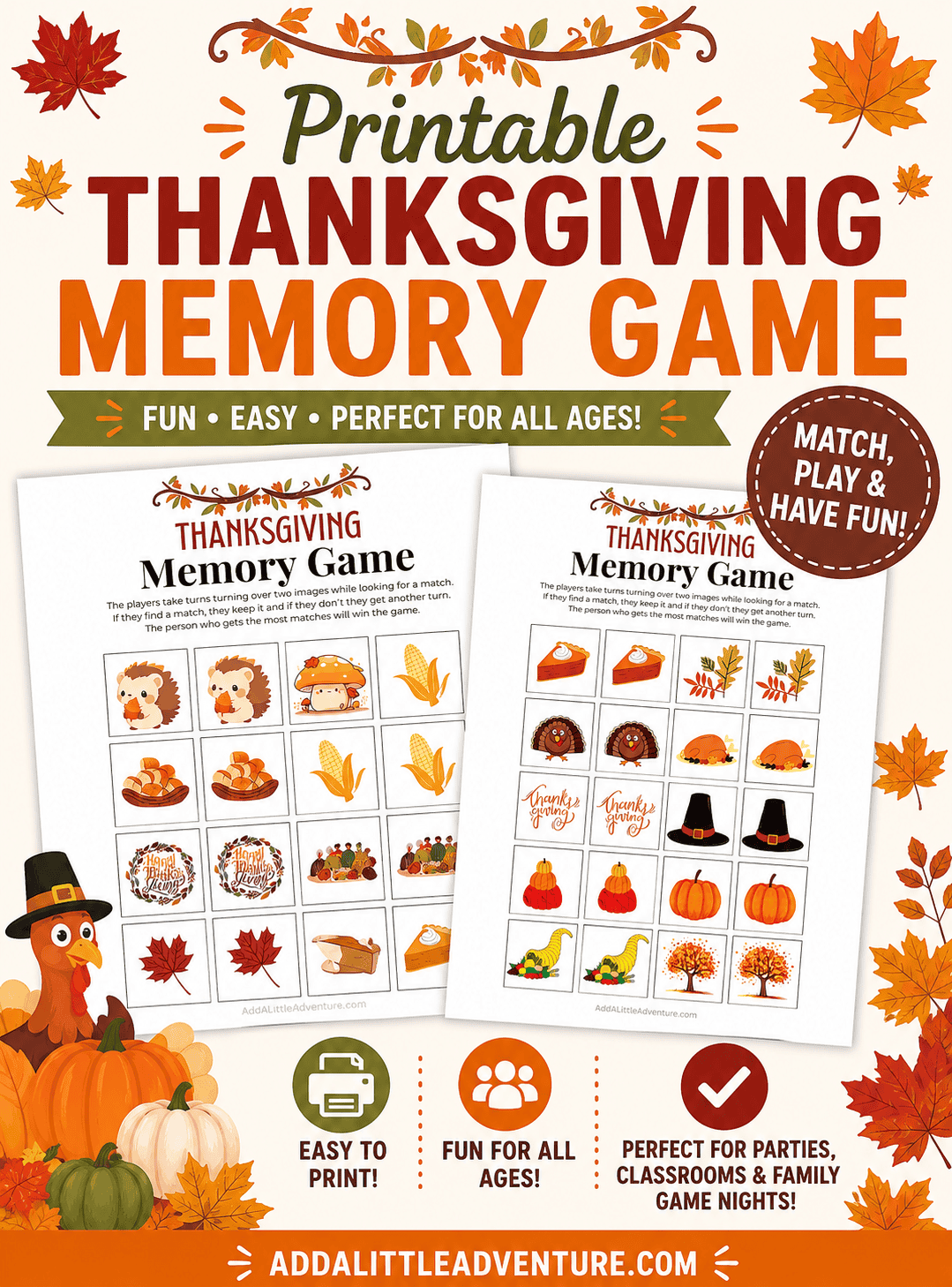 Free Printable Thanksgiving Memory Game