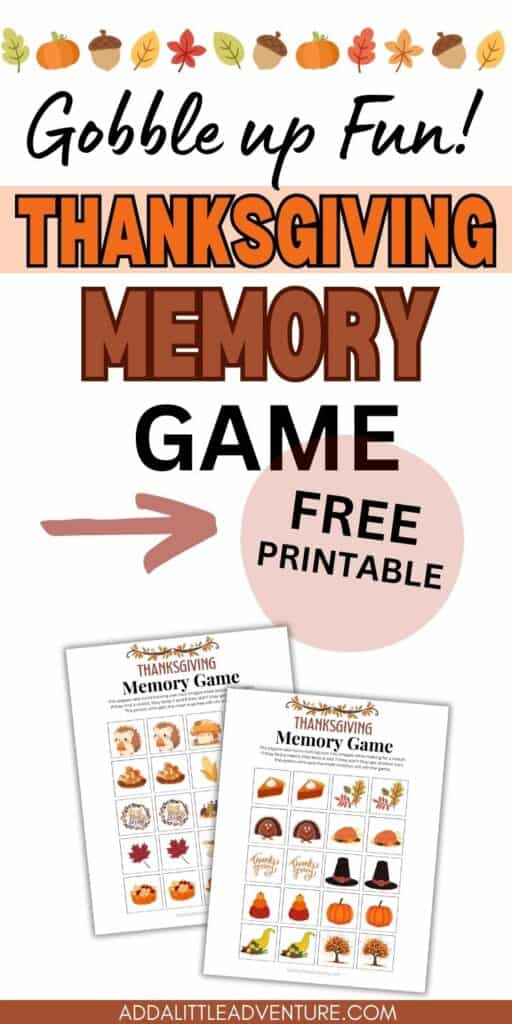 Gobble Up Fun:  Thanksgiving Memory Game - Free Printable