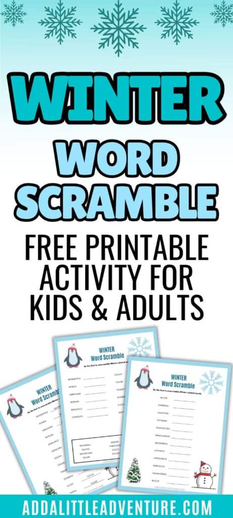 Winter Word Scramble - Free Printable Activity for Kids & Adults
