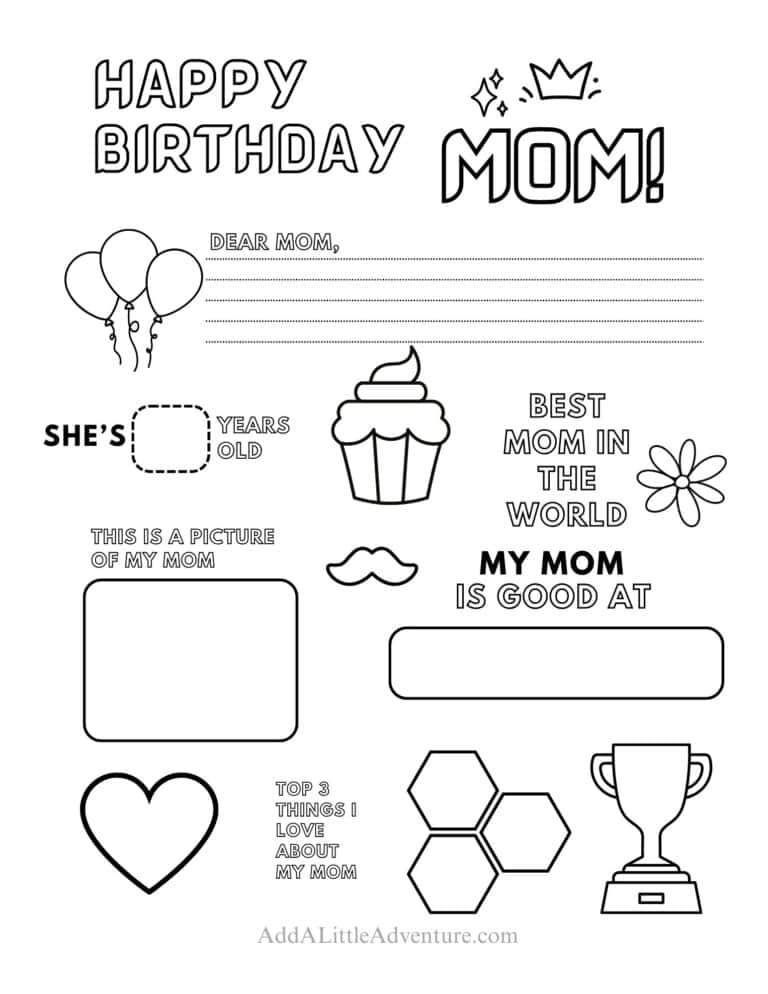 Free Printable Happy Birthday Mom Coloring Pages - Add A Little Adventure